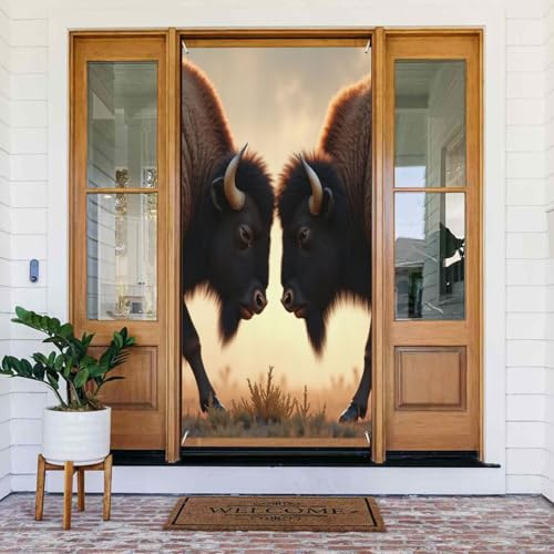 Decoraciones para puertas – Impresión de toro de dibujos animados No.5 Otoño Invierno Puerta Banners para la parte delantera, cartel de primavera y verano, telón de fondo colgante para exteriores e