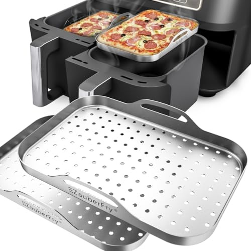 ZauberFry 2er-Set Edelstahl-Pizzaeinsätze (rechteckig, gelocht) – kompatibel mit Ninja Heißluftfritteusen AF300EU / AF400EU / AF500EU / SL400EU – Pizzablech, Pizza, Zubehör | AF300EU / AF400EU / AF500EU / SL400EU, Pizzablech, Pizza, Zubehör, langlebiger Edelstahl ohne Beschichtung