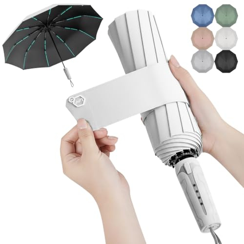 LEVADA Large Windproof Automatic Umbrella 105cm, Heavy Duty with 10 Triple-Reinforced Ribs, Double Layer UV Protection Canopy, Strong & Durable Folding Umbrella (White)