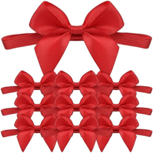 KRUMAD 10 Stück Rote Schleife mit Gummiband, Große Geschenkschleifen für Geschenkverpackung, Weihnachtsbaumschmuck, Hochzeitsdeko und Eventdekoration, Satinoptik, Universalgröße 22–72 cm