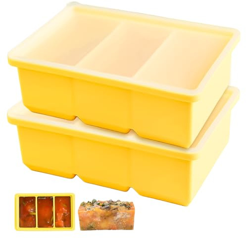 MADGININE 2 PCS Soup Freezer Container Molds with Lid, Makes 6 1-Cup Portion Freeze Trays for Storing 250ml Broth, Leftovers and Sauce(Blue)