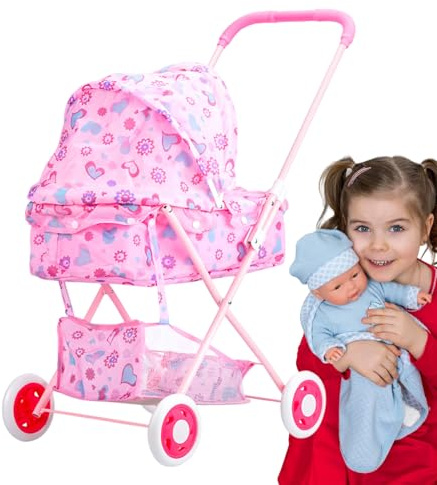 Puppenwagen Für Babys – Rollenspielwagen Mit Puppenhochstuhl, Spielzeug-Kinderwagen Zum Schieben | 14,96 Zoll, Realistisches Rollenspielspielzeug Für Kleinkinder, Geburtstag, Ostern, Kindertagsgeschen