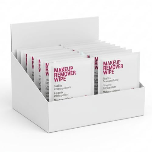 50 Sobres Toallita Desmaquillante – Makeup Remover Wipe monodosis, limpieza facial, formato viaje, amenities baño, kit bienvenida, pack hotel, reposición rápida