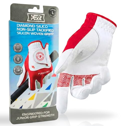 XEIRPRO Junior Kids Golf Gloves Age 5-8 to Age 9-12 (Single Pack) | Toddler & Youth Golf Glove Left Hand and Right Hand Featuring Supportive Compression & Guided Grip Alignment Lining