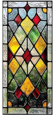 Fensterfolie Bunt,Fensterfolie Buntglas Blickdicht, Klebefolie Fenster Rautenmuster Elektrostatische Nicht Klebende UV-beständige Sichtschutzfolie Fenster Für Home, Office 85x38cm (Bunt)