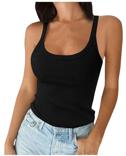 Camiseta Tirantes Sin Mangas Mujer Finos Elegante Blusa Camisetas Deportivas Color Sólido Ligero Camisa Slim Fit Basic Shirt Primavera Verano Moda # L