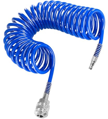 CHSEROK Spiralschlauch Druckluft 5 m, Druckluftschlauch Spiral mit 1/4 Zoll Anschluss, 8 x 12 mm Luftschlauch Kompressor Blau, für Werkstatt, Autowerkstatt und Studio