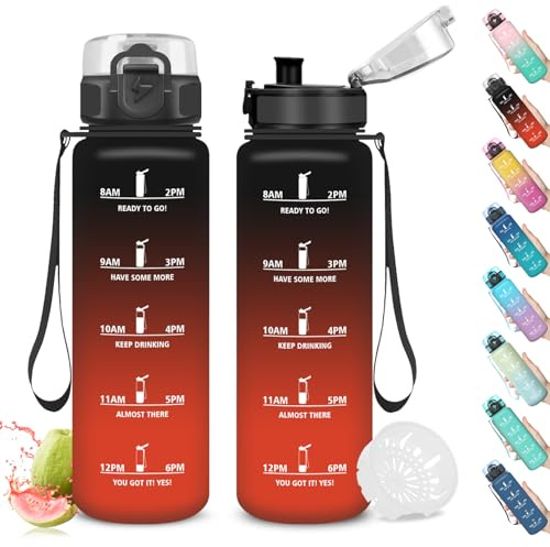 Mujigaga Borraccia 1 Litro, Borraccia Palestra con Filtro, Bottiglia Motivazionale con Indicatore del Tempo, a Prova di Perdite, Bottiglia Acqua Sportiva, Borracce per Ciclismo, Gym, Campeggio