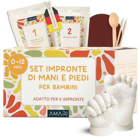 Amari ® Set di Impronte in Gesso per Bambini, con Confezione di Alta qualità, promemoria per l'eternità, con Gesso, Materiale per Modellare e Istruzioni, Regalo per la Nascita
