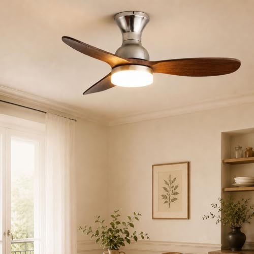 HSLJ1 Ventilatore da soffitto vintage a basso profilo da 36 pollici con luci, ventilatore minimalista dimmerabile con luce e telecomando, 6 velocità, reversibile, timer, ventilatore da soffitto intell