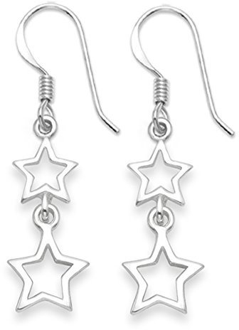 Heather Needham Sterling Silver Star Earrings - SIZE: 19mm. Gift boxed double star earrings. 6102/HNbox