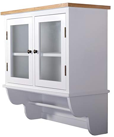 DESIGN DELIGHTS Landhaus WANDSCHRANK IDA | weiß, mit Glastür | Küchenschrank mit Halterung für Tücher
