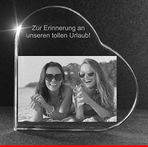 VIP-LASER 2D Gravur Glasherz XXL mit Deinem Urlaubsfoto Urlaub graviert! Dein Wunschfoto für die Ewigkeit Mitten in Glas! Groesse XXL = 105x105x19mm