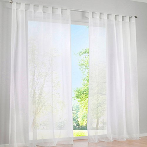SIMPVALE 2 Stücks Voile Vorhänge zu Gürtelschlaufe transparent Vorhänge Fenster Balkon aus Tüll Breite 140cm, Polyester, weiß, Höhe 225cm