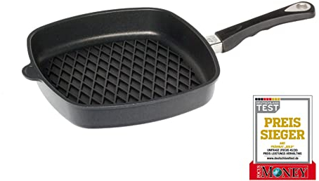 AMT Gastroguss Eckpfanne 28 x 28 cm, 5 cm hoch, mit BBQ-Boden, fester Stiel, induktionsgeeignet, Lotan® Antihaft-Veredelung, Gusspfanne (Aluguss), AMZN-I-E285BBQ