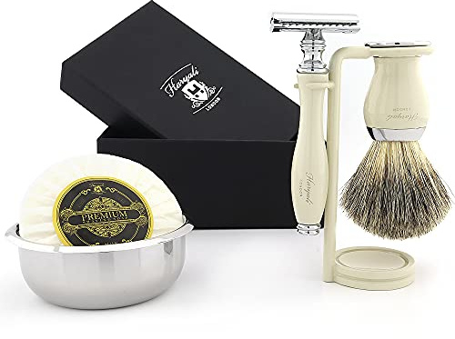 JAG SHAVING GERMANY DE SAFETY RAZOR Männer Rasierset Set Elfenbein Rasierpinsel Rasierseifenschale Kit (KEINE MESSER INKLUSIVE)