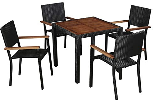 vidaXL Gartenmöbel 5-TLG. Poly Rattan Akazienholz Gartengarnitur Sitzgruppe