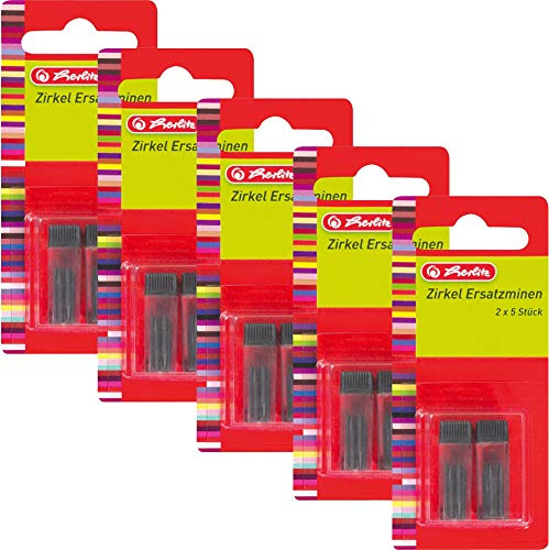 Herlitz Zirkel-Ersatzminen, 5 x 5 Stück auf Blisterkarte (Ersatzminen | Maxi-Pack)