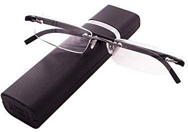 KoKoBin Ultraleichte TR90 rahmenlose Lesebrille mit Brillenetui Lesehilfe für Damen und Herren(Schwarz，+2.5)