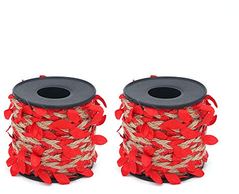 Shiwaki 2 Pezzi di spago di Iuta con Foglia, Nastro di Foglie di 33 Piedi con Bobina per la Decorazione del Giardino di casa di Nozze - Rosso