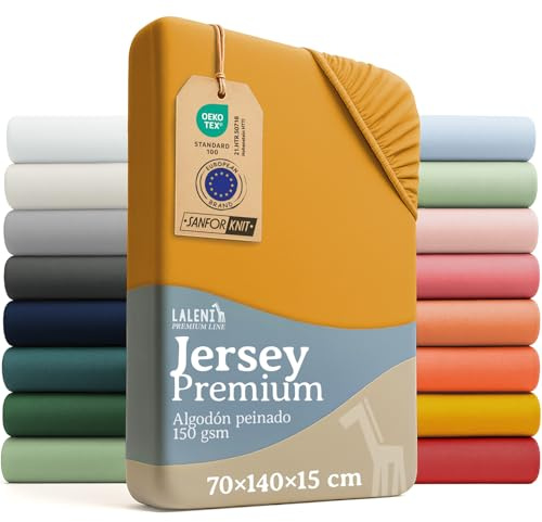 Laleni Premium Spannbettlaken, 70x140x15cm, für Babybett & Kinderbett, 100% Baumwolle, Oeko-TEX Zertifiziert, Gelb
