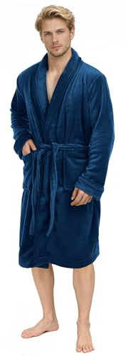 NY Threads Lyxig Sjal Krage Morgonrock | Supermjuk Fleece Badrock | Mysig Loungewear och Nattkläder (Marineblau, X-Large)