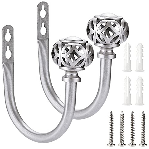BSTKEY Set of 2 Coin Lantern Curtain Hooks Drapery Holdbacks, Decorative Window Curtain Holder Hook Hollow Curtain Tiebacks, Silver