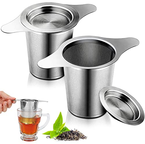 Tea Infuser, Tea Strainer for Loose Tea, DEATPOYE 2 Pack Tea Filter Strainer with Lid and Double Handles 304 Stainless Steel Tea Accessories Tea Infuser for Cup Pot Teapot Pots Glasses