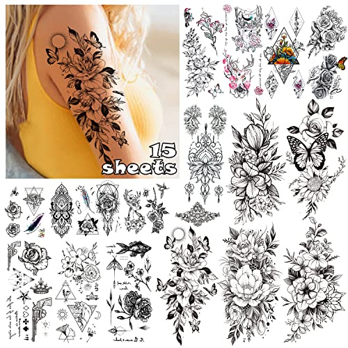 Temporäre Tattoos, Rose Blume Arm Klebetattoos | für Erwachsene, Damen, Männer, Party Deko Geschenk