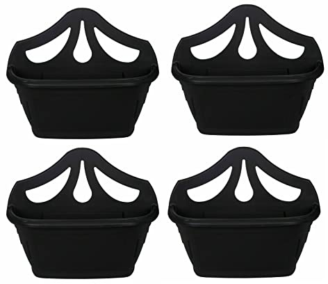 Fence Wall Planter Plant Flower Basket Pot Container Venetian Garden Box Plastic UK (Wall Planter 42 cm Black, 4)