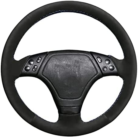 Handgenähter Auto-Lenkradbezug aus schwarzem Wildleder, für BMW 3er E36 1996-2000 E46 1998-2000 Z3 E36 7 1995-1999, Black Line
