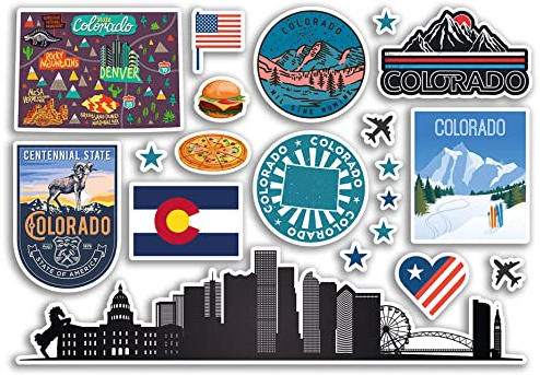 A5 Aufkleberbogen Colorado Sehenswürdigkeiten Vinyl Aufkleber – Amerika Staaten USA Amerikanische Flughafen Briefmarken Skyline Flagge Karte Reise Urlaub Scrapbooking Stadt Gepäck #79194