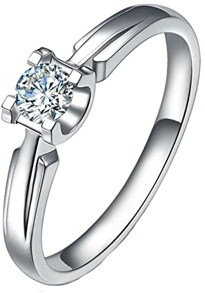 Dsnyu 950 Platin Ringe, 0.2ct Diamant Eheringe Silber, Ringe für Damen 4 Zinken Ring Zierlicher Hochzeit GR.61 (19.4)