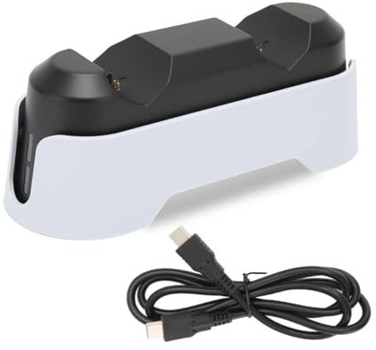 Stazione di Ricarica per Controller PS5,Ricarica Rapida a Doppio Controller,Ca. Tempo di Ricarica 3 Ore con Indicatore LED,Adattatore Ca a Ricarica Rapida da 5,1 V (Bianco)