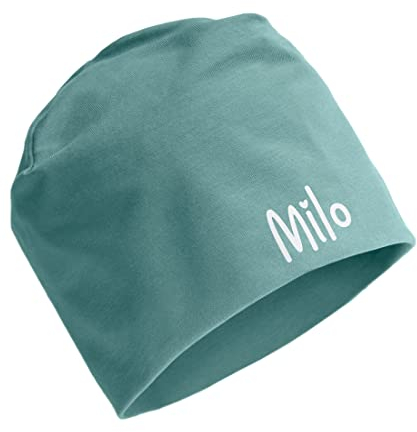 Personalisierte Kindermütze, Beanie für Kinder mit Wunschnamen, für Jungs, Mädchen, Unisex aus Baumwolle/Jersey (Mint)