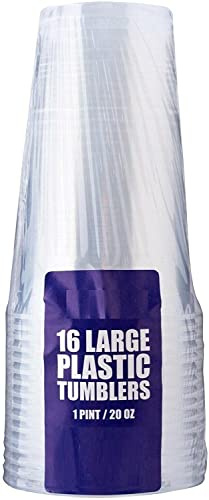 MantraRaj Heavy Duty Clear Full Pint Plastic Cups Strong Drinking Cups Strong PET Large Plastic Disposable Cups Full Pint Glasses Ideal Beer Cup Ice Coffee, Juice, Bubble Tea, BBQs 20oz (50)