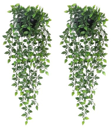 Season 2 Season Artificial Hanging Plants,2 Pack Fake Wall Plants,Faux Mandala Vines Potted Plant,Plastic Greenery with Wall Planter for Indoor Outdoor Garden Patio Office Décor