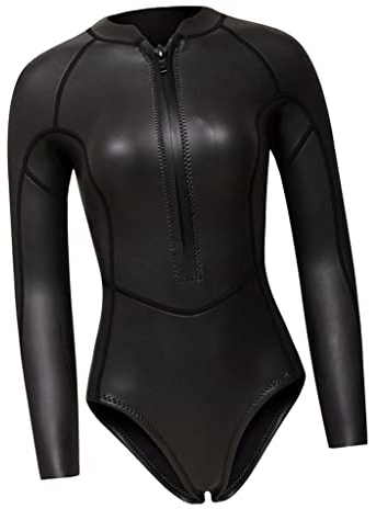 pistro Traje de baño de neopreno de manga larga con cremallera para mujer (negro brillante M)