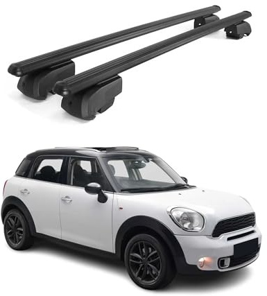 OMAC Dachträger für Mini Countryman R60 2010-16 Aluminium 2-teilig Schwarz | ISO/PAS 11154:2006 geprüft, Abschließbar, City-Crash-getestet, bis 75 kg Traglast, Querträger, Grundträger