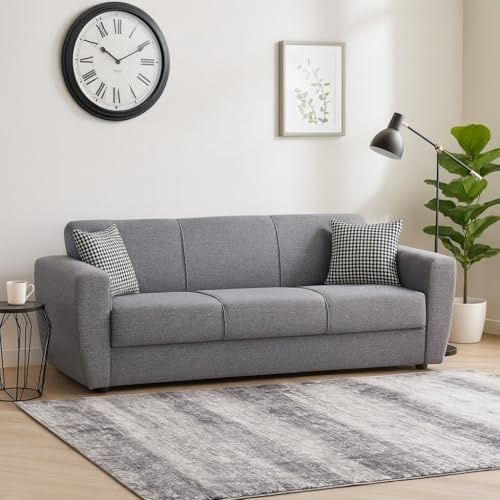Dmora Divano Letto 3 posti Escobar, Divano Letto Contenitore lineare, Sofà da Soggiorno Apertura Click-clack, 223x84xh80 cm, Grigio