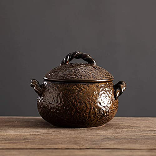 Casseruola in gres da Cucina Piccola casseruola in Ceramica con Coperchio, Scodella per zuppa da Cucina, casseruola Rotonda in Ceramica con Manico