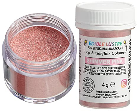 Sugarflair Edible Lustre Labensmittelfarbe Pulver, Shimmer Pink, 4 g | Essbares Glanzpulver für Torten, Cupcakes, Fondant, Marzipan, Schokolade und Royal Icing, Feines Pulver mit intensivem Glanz