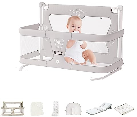3 In 1 Baby Bassinet Bedside Sleeper,Baby Bedside Crib,For Cosleeper In Bed,Full Accessories,with Mesh Crib Liner,summer Cool Mat,changing Mat And Shaping Pillow,bed Attachment For Baby For CoSleeping