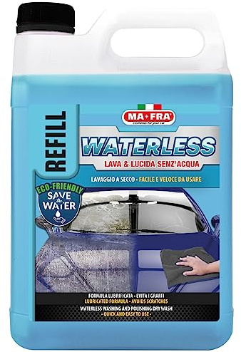 Ma-Fra Waterless, Soluzione per Un Lavaggio a Secco Completo di Carrozzeria e Vetri Auto, Pulizia e Lucidatura Senza l'Utilizzo dell'Acqua, Formato Tanica Refill, Formato 4500ml, P1303