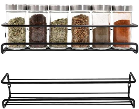 Gewürzregal Wand 2 Set Gewürzregal Hängend Ohne Bohren Küchen Gewürzregal Metall Spice Rack Wall No Drilling Küchenregal Hängend Gewürzständer Für Küchenschrank Duschablage Hängen Wall Organiser