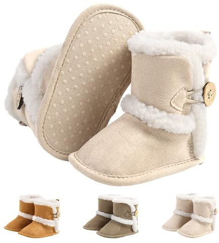 outfit spring Baby pojkstövlar flickor, födelse vinter varm mjuk mjuk snöstövlar vagga småbarnsskor halkfria första stegen barn stövlar för 0-18 månader baby unisex, I beige, 12-18 mois