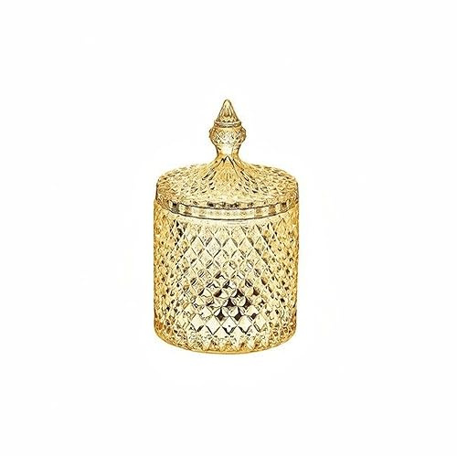 Generico Scatola VETRO DIAMANTATO ORO | varie misure | PORTACONFETTI VASO BARATTOLO CONFETTATA CARAMELLE BON BON BISCOTTIERA ALLESTIMENTO FESTA (Altezza 17,6 diametro 10,5 cm)