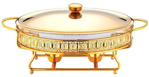 UHGFIMP 3L Round Buffet Chafing Dish Stainless Steel Chafer Set with Water Pan, Food Pan, Fuel Holder and Lid for Buffet, Weddings, Parties,Gold