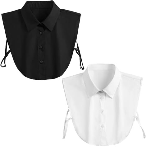 JTMKYO 2 Detachable Collars for Women's Half Shirts - Office Collars (Black, White)