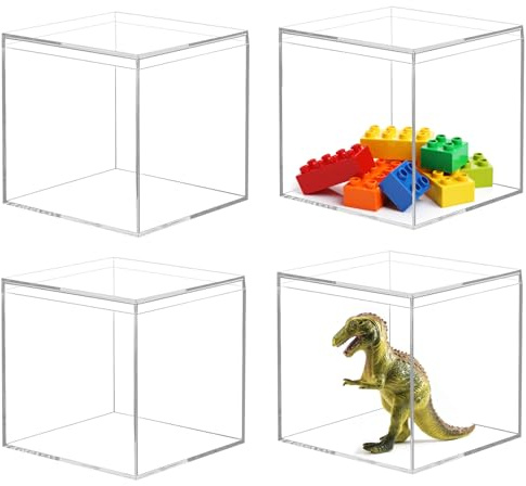 HOMURY Caja acrílica con tapa: 4 unidades organizador transparente, caja cuadrada para joyas, vitrina y embalaje de dulces, 10x10x10 cm